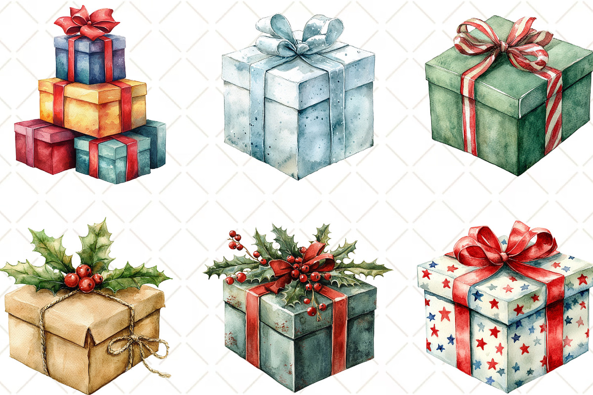 Christmas Gifts Box Clipart, an Illustration by Black Bird Studio (Photo 4 of 6)