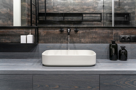 Interior of luminous modern bathroom containing interior, modern, and