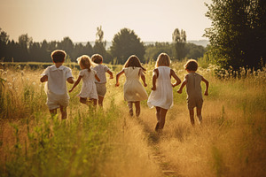 Group of happy children running in t, a Photo by Iftikhar Alam