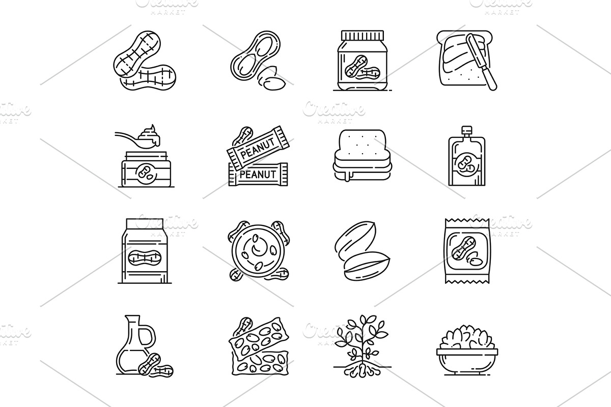 Peanut food and butter icons, a Food Illustration by Vector Tradition
