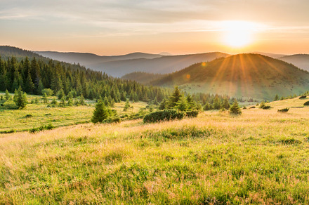 Sunset in the mountains containing sunset, mountain, and landscape, a Nature Photo by Vapi