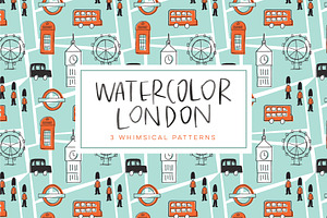 Watercolor London Seamless Patterns