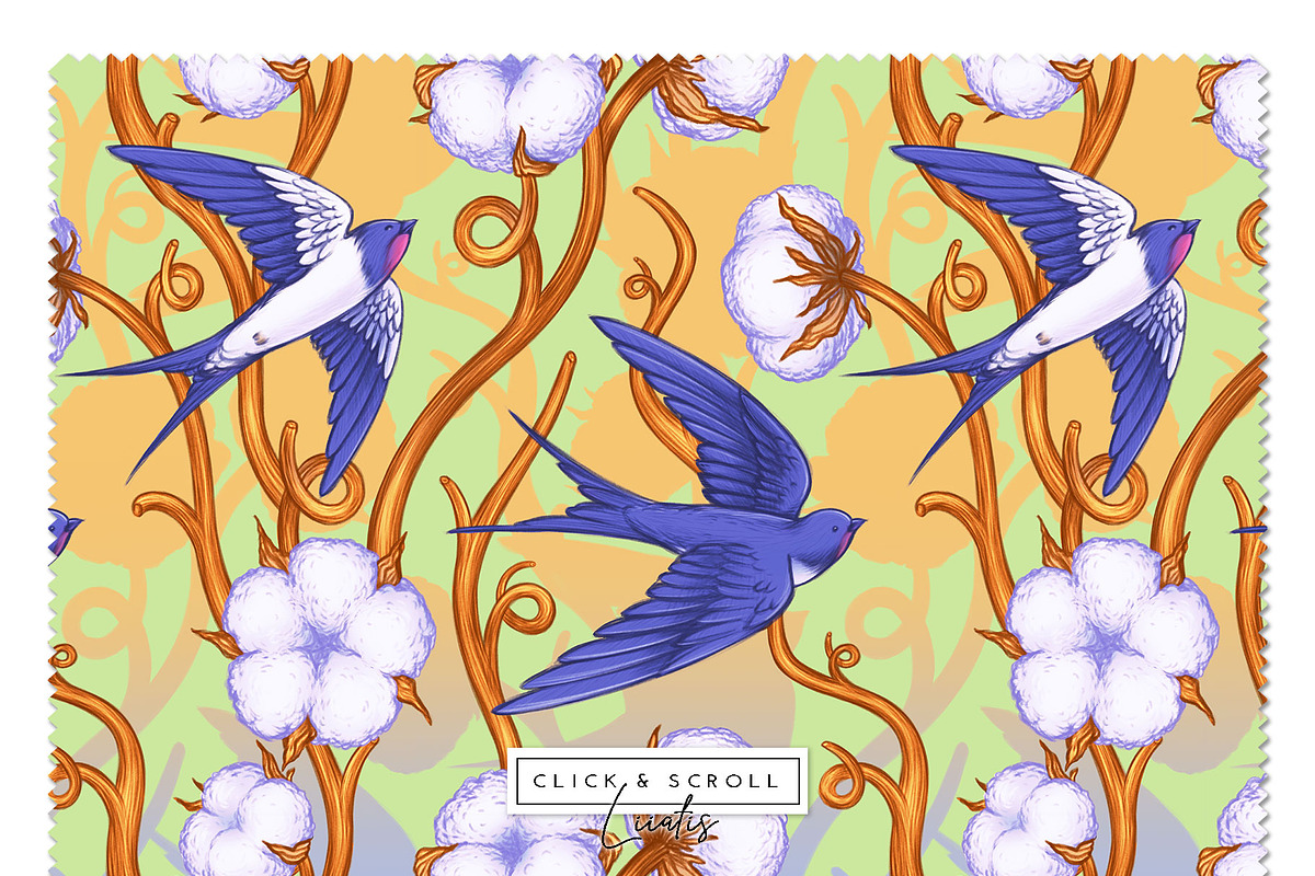Cotton & Swallow Seamless Patterns, a Decorative Illustration by Liiafis (Photo 5 of 16)