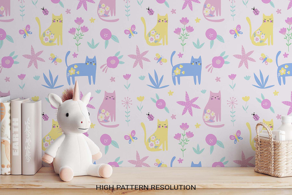 Floral Cats Seamless Patterns, a Pattern Graphic by Irina Ostapenko (Photo 4 of 4)