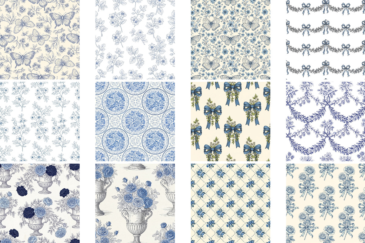 Blue Toile Digital Paper, Coquette, a Pattern Graphic by Wow Magic (Photo 1 of 3)