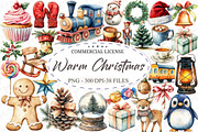 Watercolor Cute Warm Christmas Clipa, an Illustration by designcity5 (Thumbnail 1 of 5)