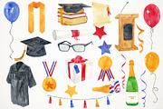 Watercolor Graduation Clipart, an Education Illustration by Paulaparaula (Thumbnail 2 of 4)