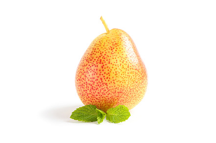Fresh pear with mint isolated on white background, a Food & Drink Photo by AtlasStudio