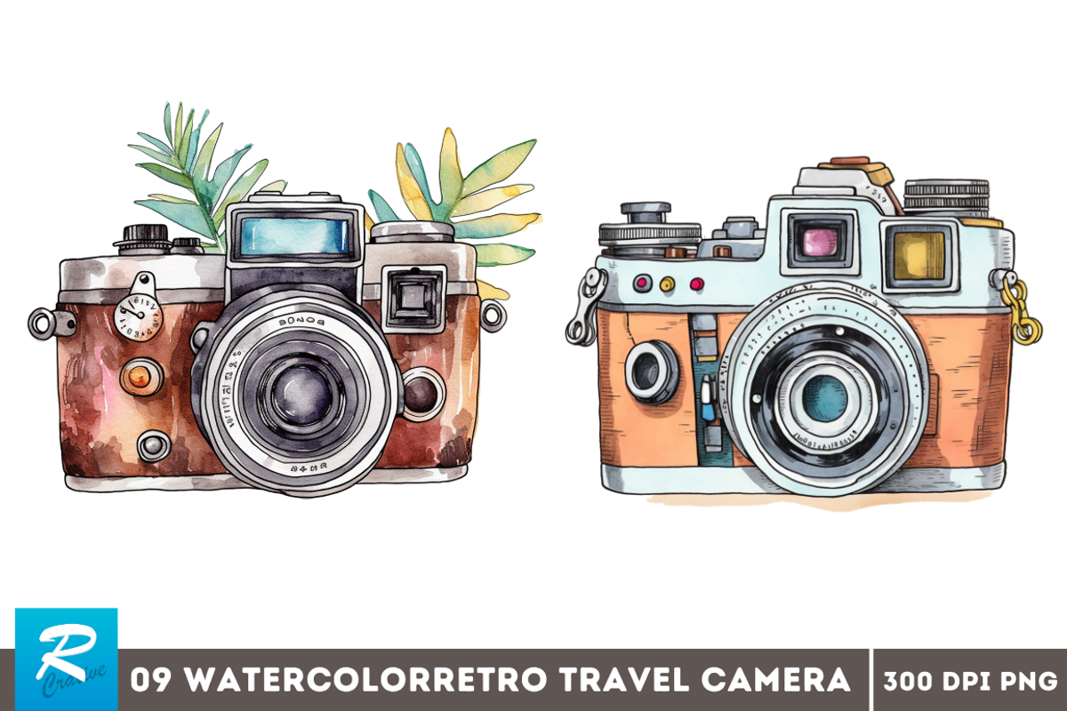 Retro Travel Camera Clipart  Bundle, an Object Graphic by Regulrcrative (Photo 7 of 7)