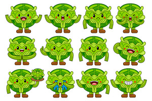 Cabbage Mascot Cartoon Vector Pack, an Illustration by MEDZ