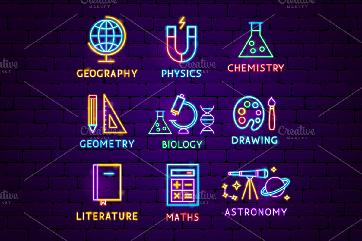 Education Back to School Neon Icons, an Outline Icon by Anna_leni (Photo 7 of 11)