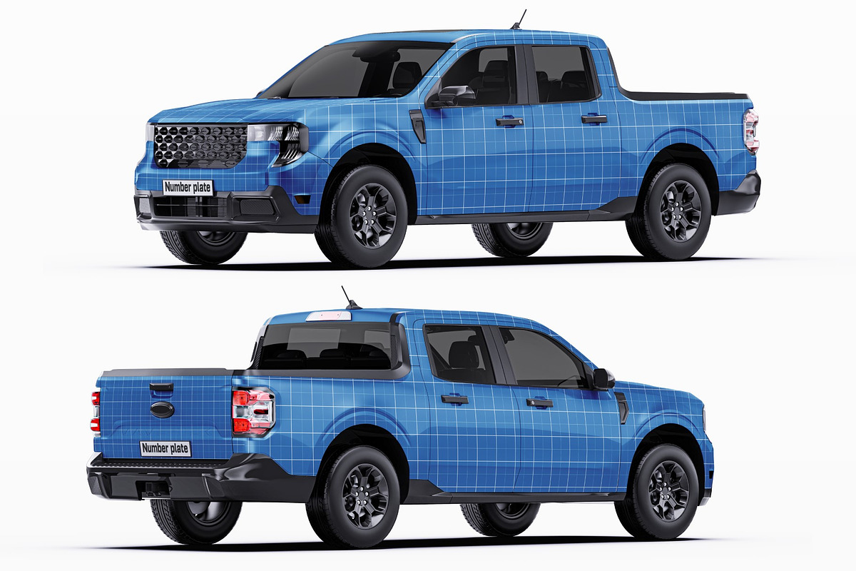 2025 Compact Pickup Truck Mockup Set, an Advertising Mockup by Halal Graphic Studio (Photo 12 of 16)