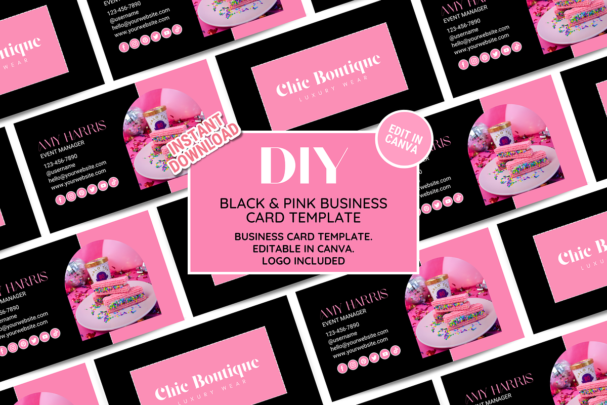 Black Pink Business Card Template, a Business Card Template by SunshineStudioBoutique (Photo 2 of 10)