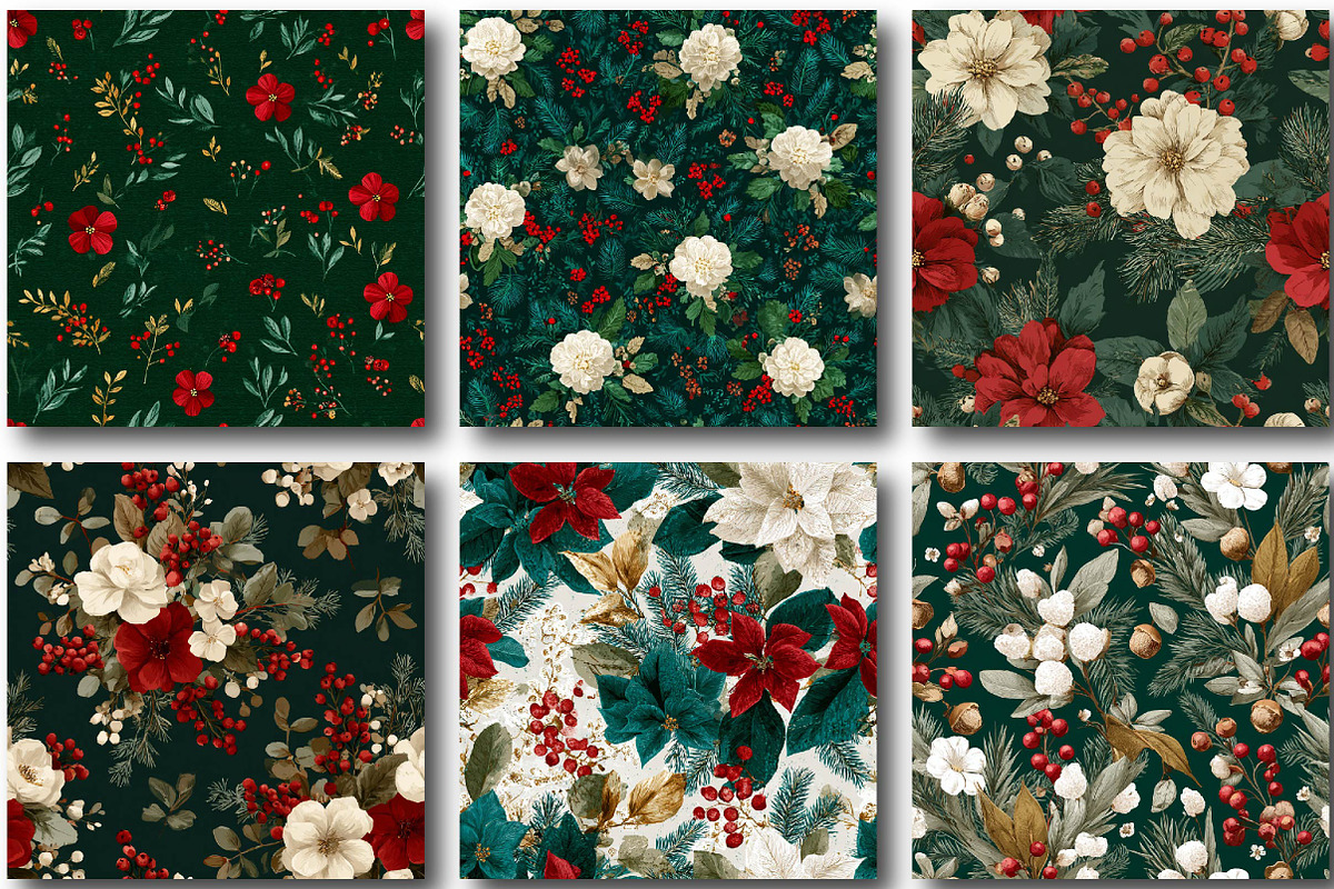 Seamless Christmas Floral Digital, a Texture Illustration by DreamPrint404 (Photo 2 of 4)