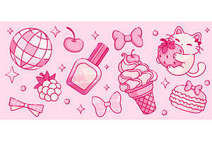 Coquette Y2K sticker set with pink, an Illustration by art PVP - market