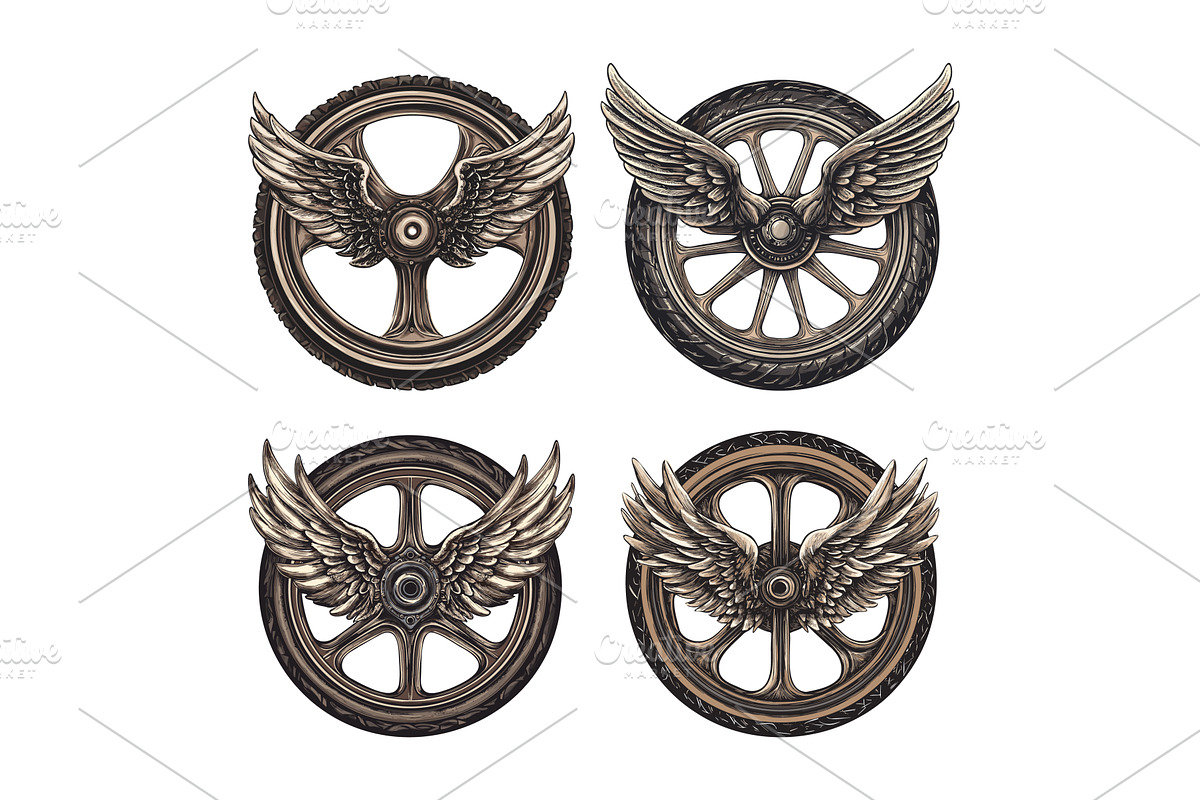 Motorcycle winged wheel cartoon, an Object Illustration by Valerie Bodnar