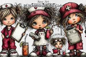 Whimsical Nurse Girls Clipart, a Seasonal Illustration by Rose Art