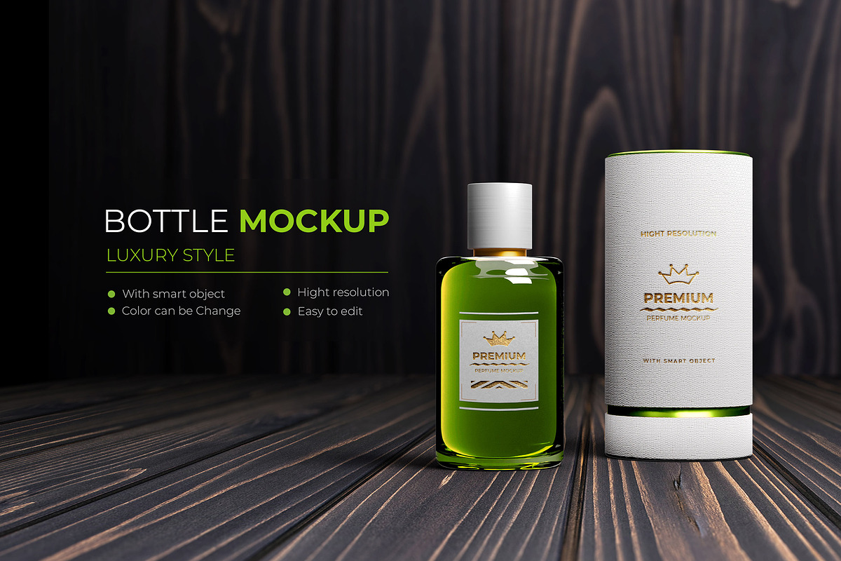 Premium Perfume Logo Mockup, a Packaging Mockup by Modaldesain (Photo 1 of 5)