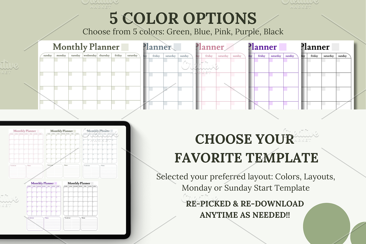 Undated Monthly Planner Template, a Stationery Template by Journal w Sushii (Photo 2 of 4)