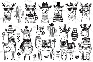 Doodle Llama SVG Clipart Set, lama I, an Animal Illustration by PassionPNGcreation