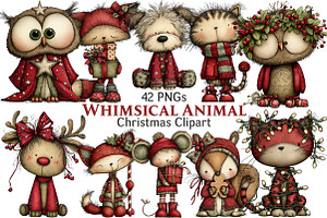 Whimsical Christmas Animal Clipart, an Illustration by Pixels.Craft