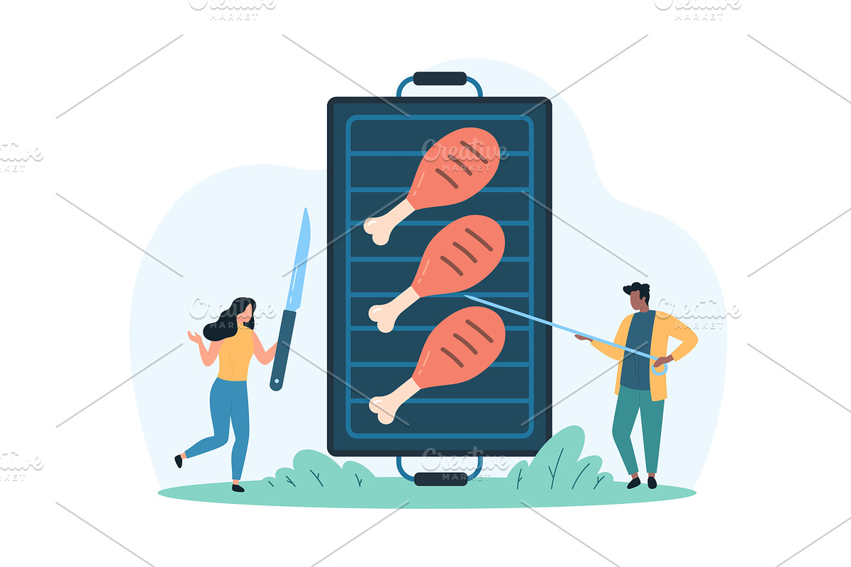 BBQ food cooking hot chicken turkey, a Person Illustration by Flashvector