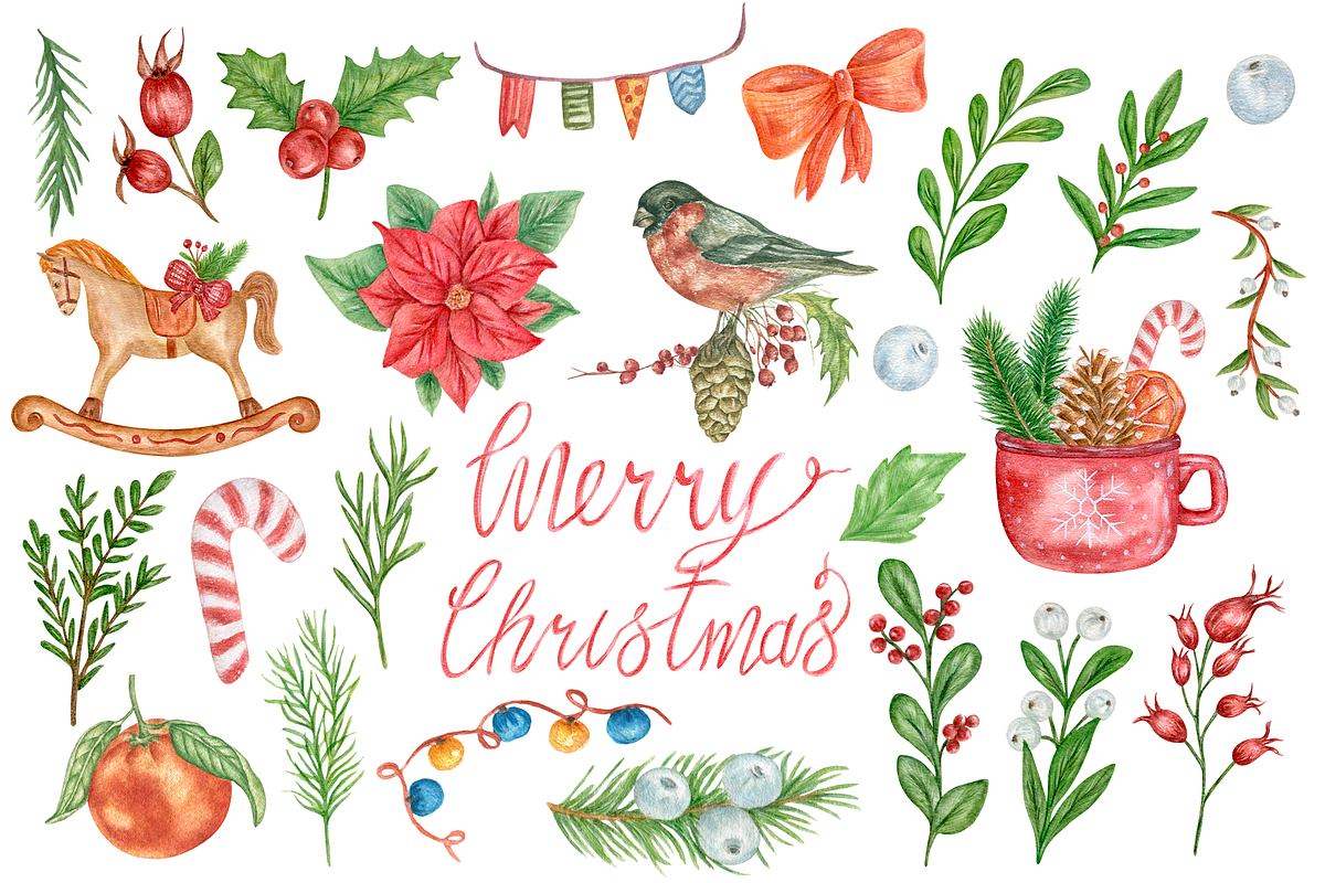 Christmas Decorations Watercolor Set, a Seasonal Illustration by Irina Avdeeva (Photo 3 of 13)