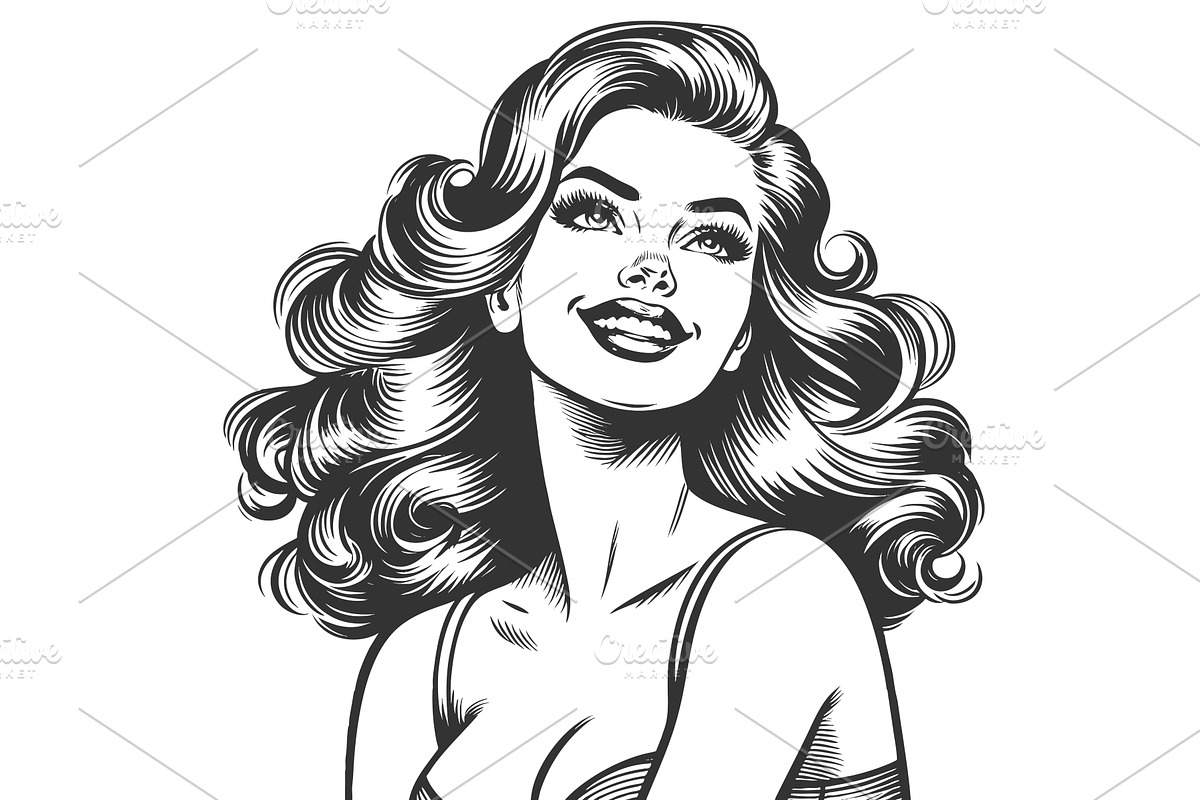 Smiling Retro Woman with Voluminous, a Person Illustration by AlexArt