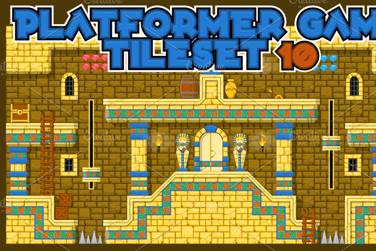 Platformer Game Tile Set 10, an Illustration by pzUH (Photo 1 of 5)