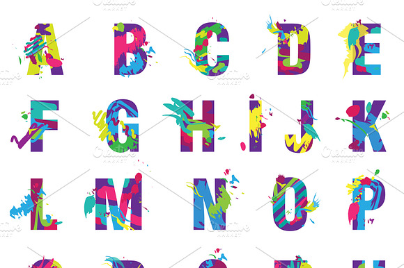 Painted splashes alphabet font preview 3