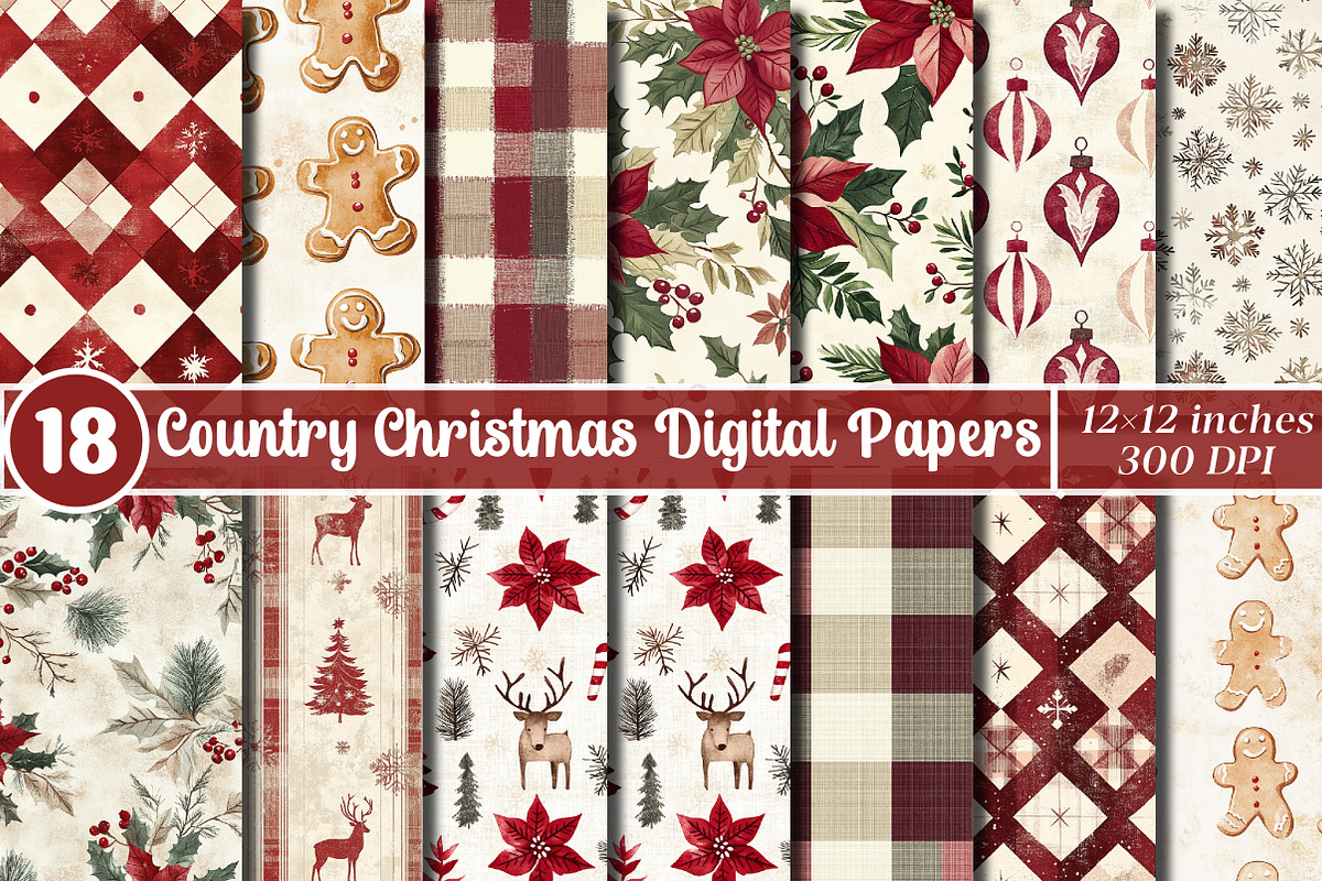 Country Christmas Digital Papers, a Pattern Graphic by SinaCreation (Photo 1 of 5)