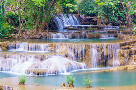 wonder Waterfall in deep rain forest jungle (Huay Mae Kamin Wate, a Nature Photo by Casanowe-studio