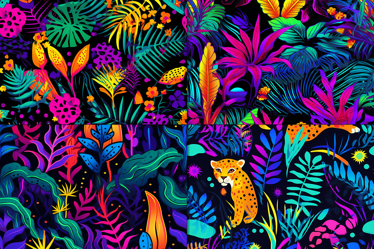20 Seamless Neon Jungle Patterns, a Pattern Graphic by Nordic Design (Photo 9 of 9)