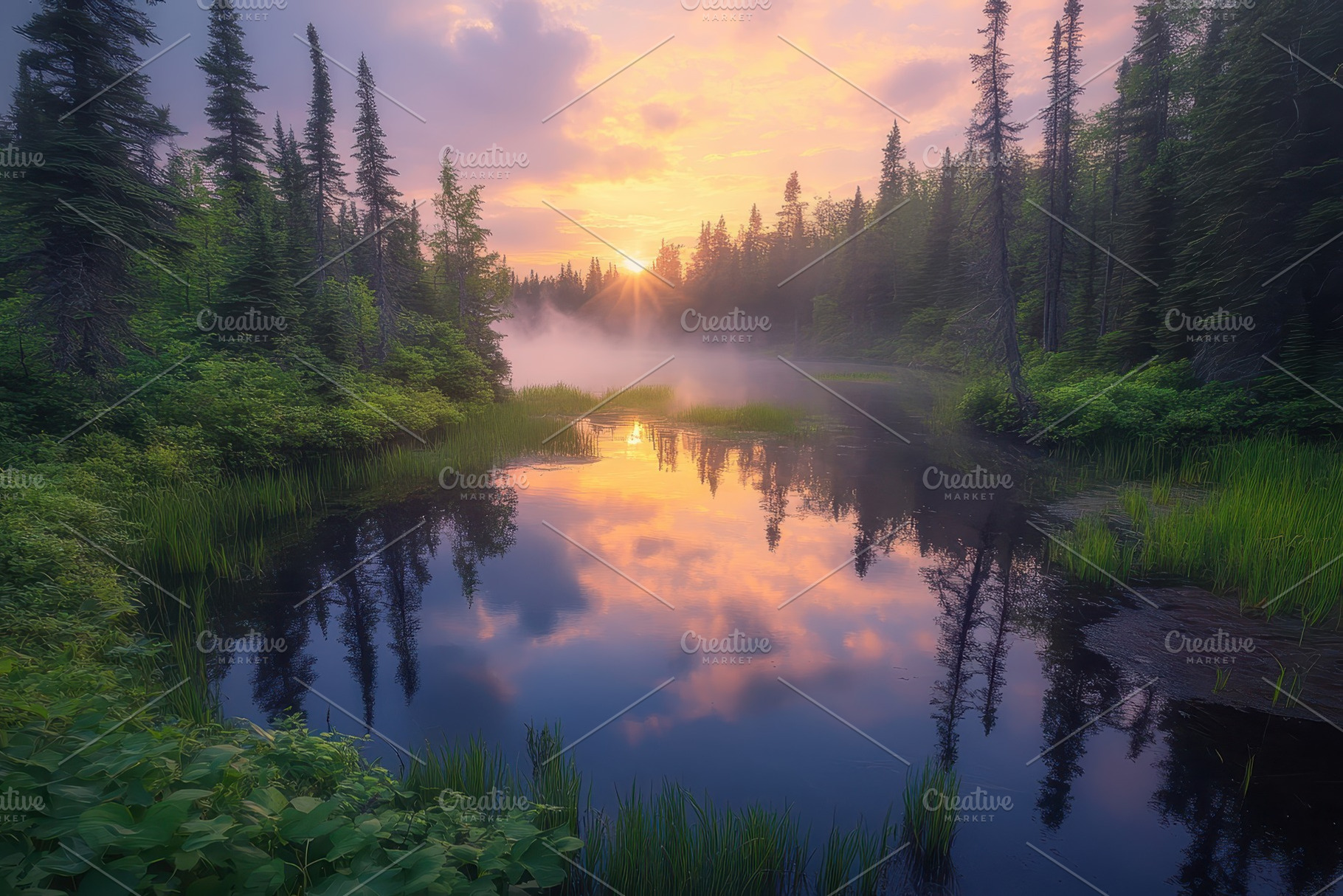 Serene river reflects the vibrant, a Photo by Pavel_design