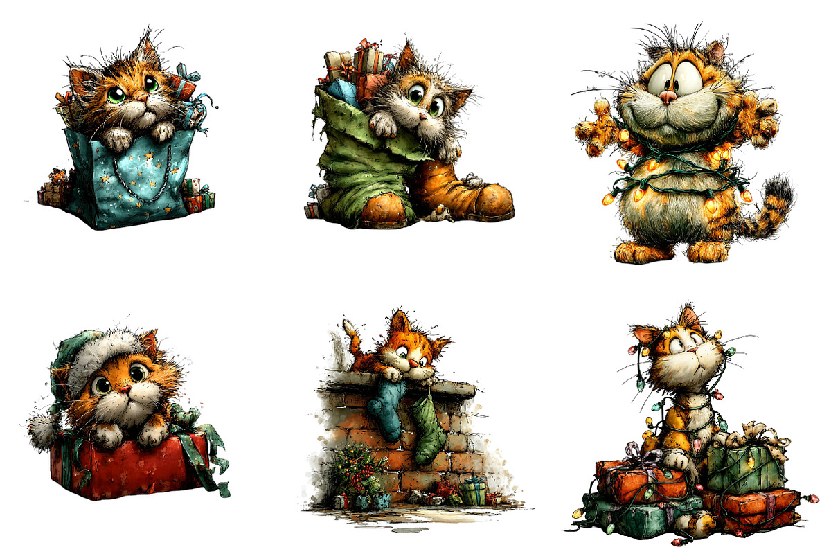 Watercolor Christmas Cat Clipart, an Illustration by CreationArt (Photo 3 of 5)