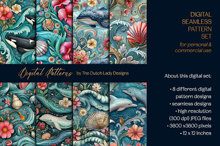 Floral Ocean Seamless Patterns, a Pattern Graphic by The Dutch Lady Designs