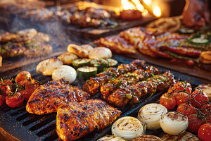 Grilled food at night market delicio, a Photo by Pixeness Studio