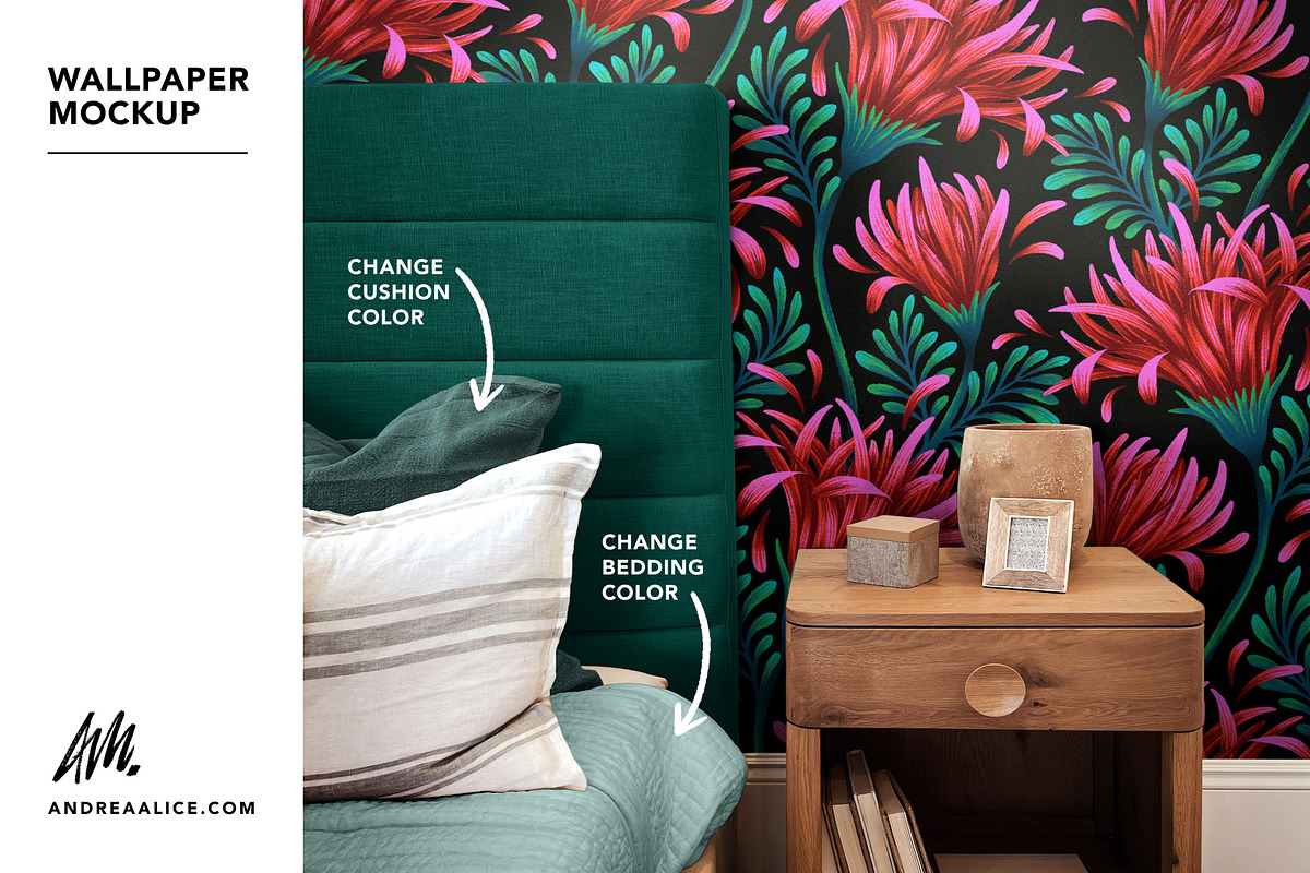 Wallpaper Mockup - Bedside 02, a Household Mockup by Andrea Muller (Photo 3 of 7)