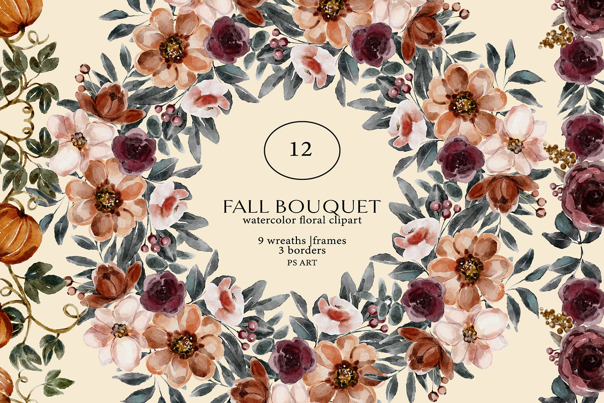 Watercolor Fall Flowers Clipart Set, a Person Illustration by Pink Studio Art (Photo 9 of 19)