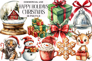 Happy Holidays Christmas Clipart Bun, an Illustration by Daily.Designs