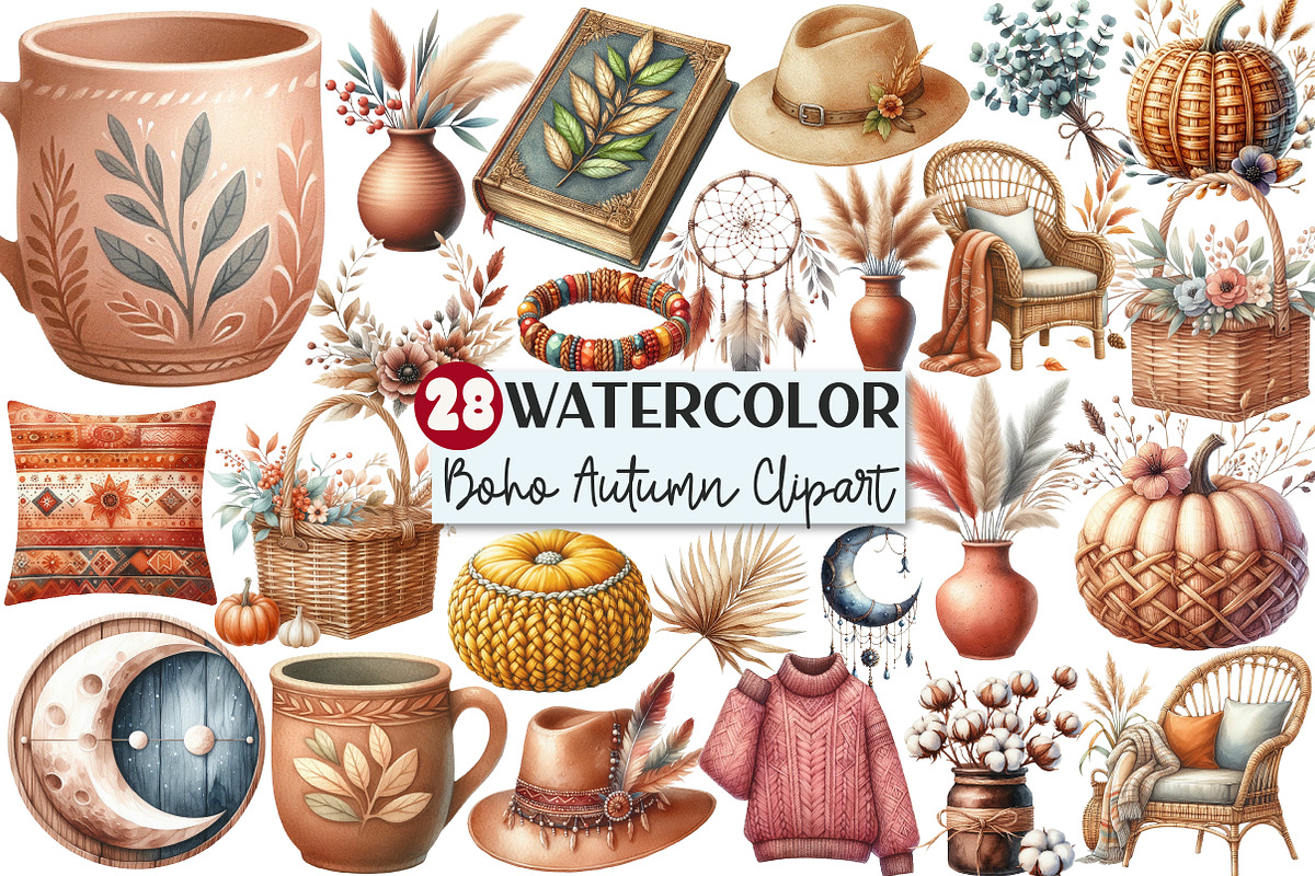 Boho Autumn Aesthetic Clipart, an Illustration by Rose Art (Photo 1 of 5)