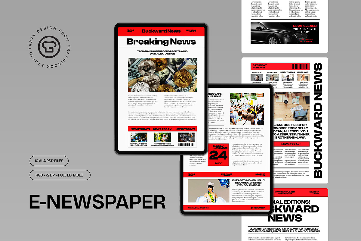 White Red Bold E-Newspaper, a Templates & Theme by graphicook (Photo 1 of 4)