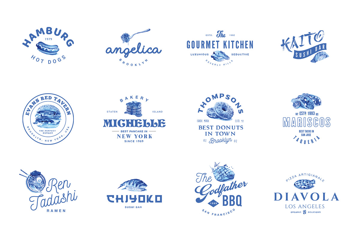 12 Food Industry Logos Hand Painted, a Branding & Logo Template by Liviu (Photo 1 of 5)