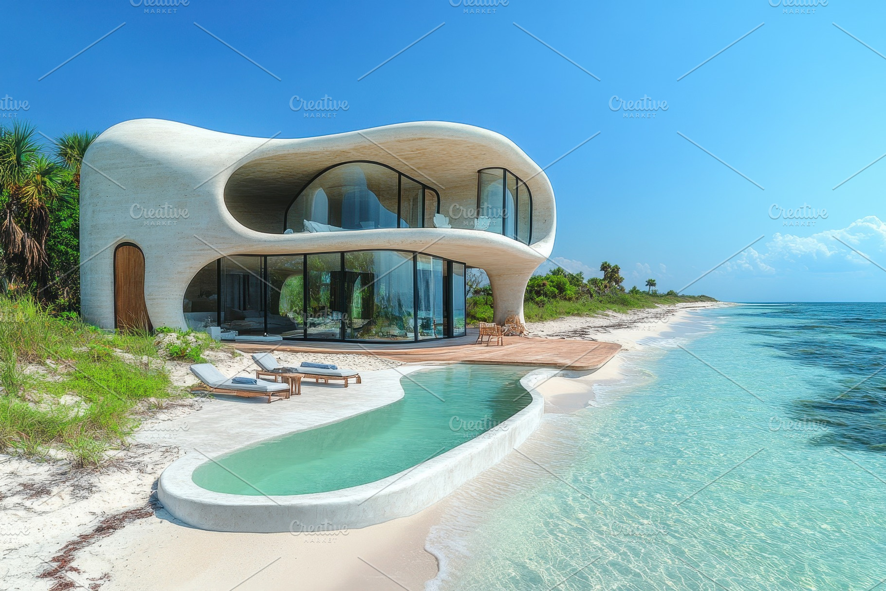 Modern beachfront house with unique, a Photo by Tanuart