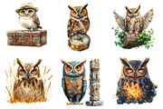 Watercolor Safari Owl Clipart, an Illustration by CreationArt (Thumbnail 4 of 5)