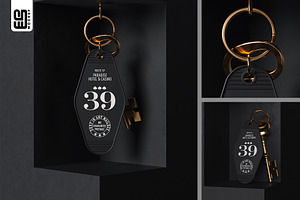 Hotel Keychain with Gold Key Mockup, an Advertising Mockup by SD Mockup