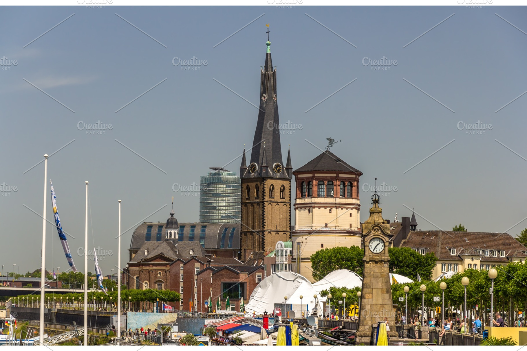 Quay of rhine river in dusseldorf germany stock photo containing city and, an Architecture Photo by Leonid Andronov