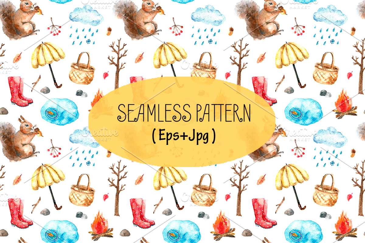 Watercolor autumn clipart., an Animal Illustration by Vikeriya (Photo 3 of 5)
