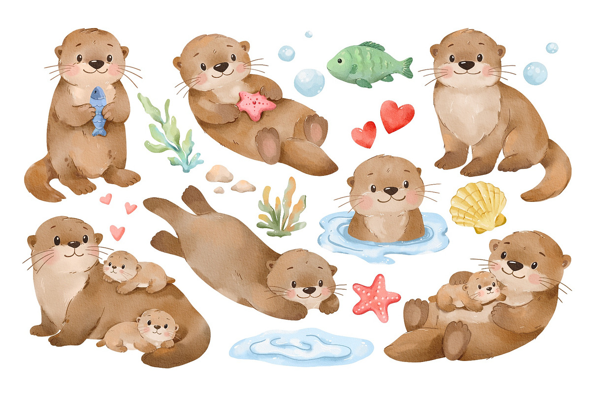 Cute Sea Otter Clipart Watercolor, an Animal Illustration by ArtGiftsStudio (Photo 2 of 4)