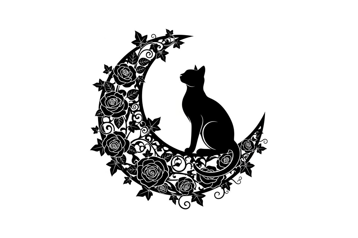 Cat on Crescent Moon Bundle, an Illustration by jahid234 (Photo 6 of 31)